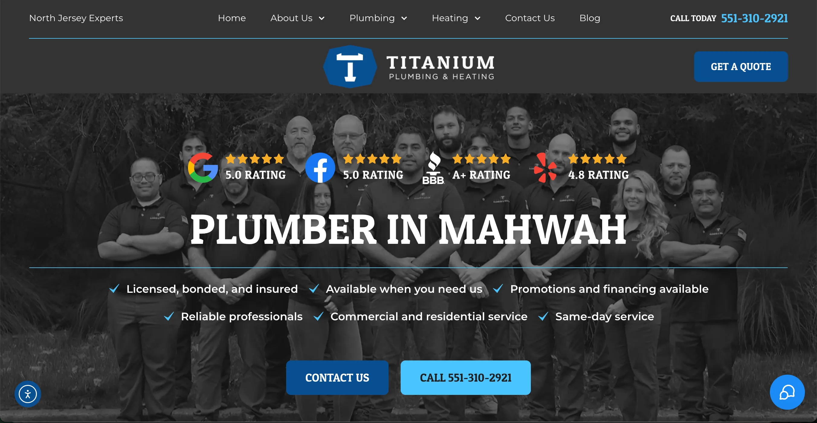 Titanium Plumbing website screenshot
